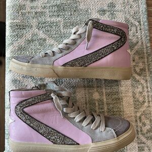 ShuShop Pink and Gray High-Top Sneakers